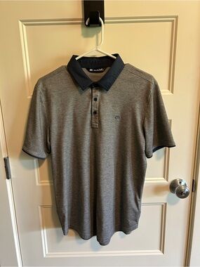 Travis Mathew Heather Gray Polo with Navy Collar